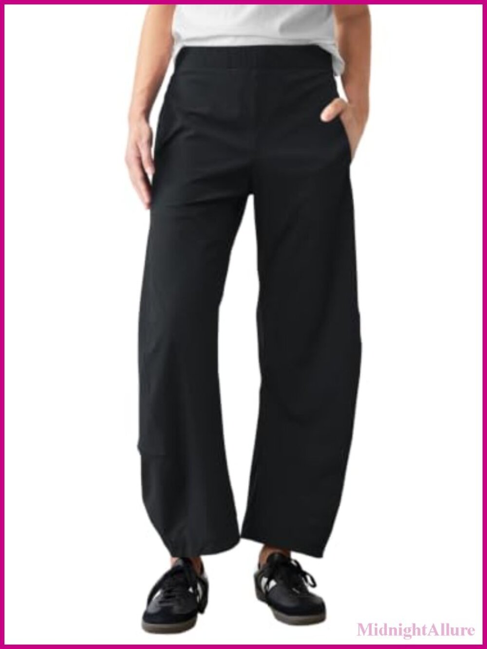 Womens Barrel Pants Elastic Waist Baggy Ankle Pants with Pockets